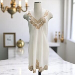 Vintage Nylfrance Ivory Lace Slip Dress 90s Y2K Cottagecore Romantic 12 (US)
